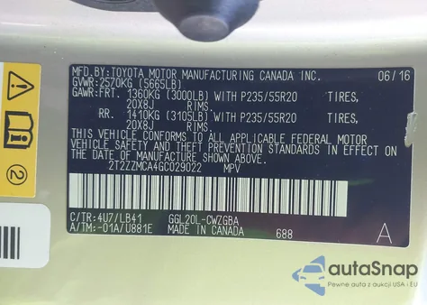 2016 Lexus Rx 350 из США, поврежденный, VIN 2T2ZZMCA4GC029022